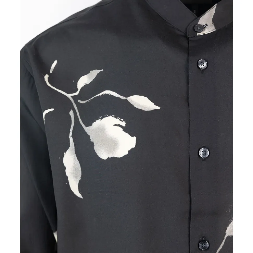 Schwarzes Button-Up Hemd Koreanischer Kragen