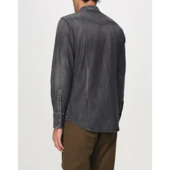 Schwarzes Distressed Denim Langarmhemd