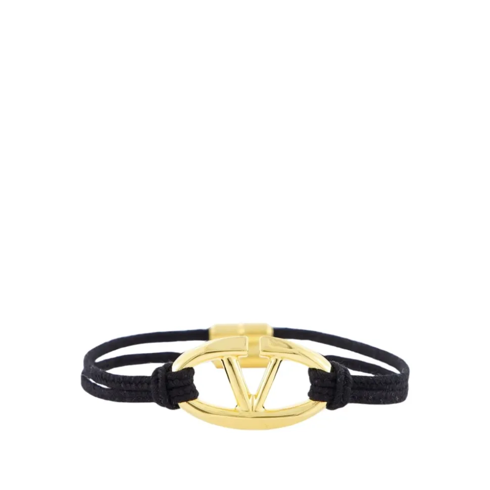 Schwarzes Kordelarmband mit Silber-Logo