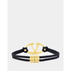 Schwarzes Kordelarmband mit Silber-Logo
