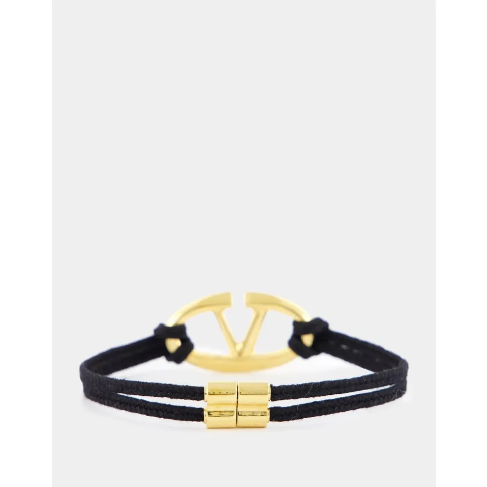 Schwarzes Kordelarmband mit Silber-Logo