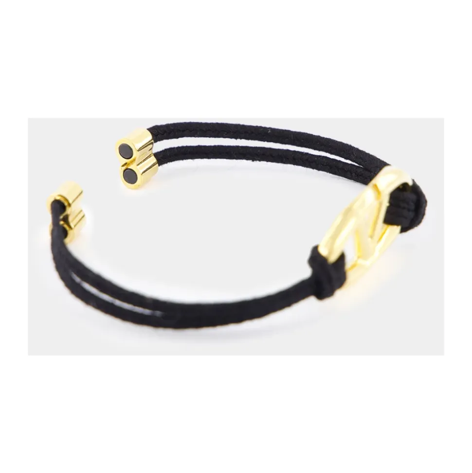 Schwarzes Kordelarmband mit Silber-Logo