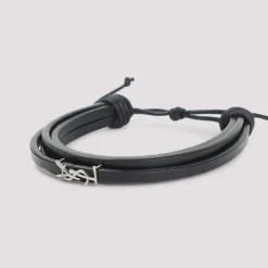 Schwarzes Leder Cassandre Logo Armband