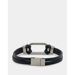 Schwarzes Leder Oval Ring Armband