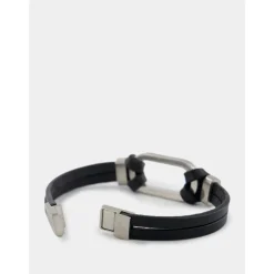 Schwarzes Leder Oval Ring Armband