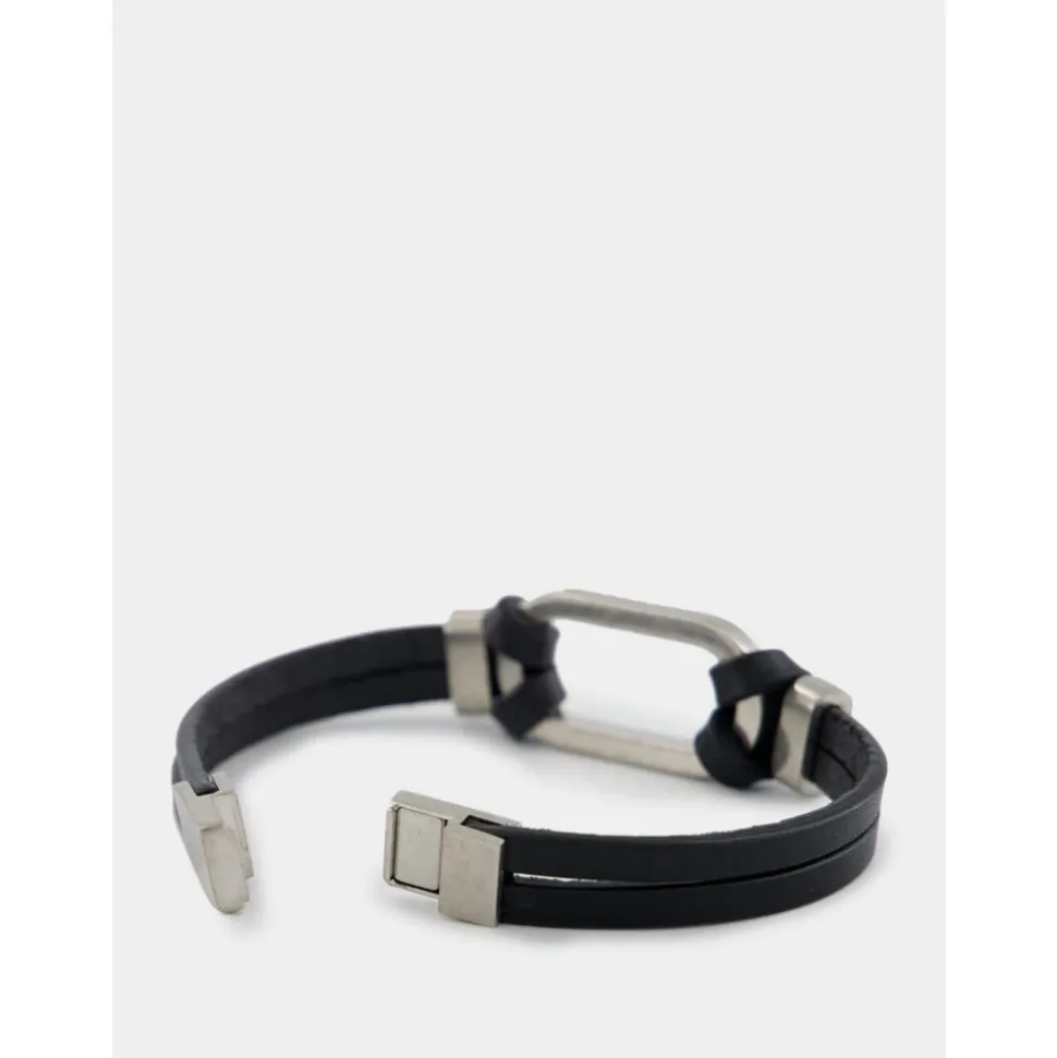 Schwarzes Leder Oval Ring Armband