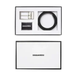 Schwarzes Logo Plaque Schnalle Gürtel Set