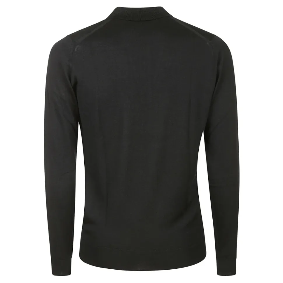 Schwarzes Merinowoll-Poloshirt