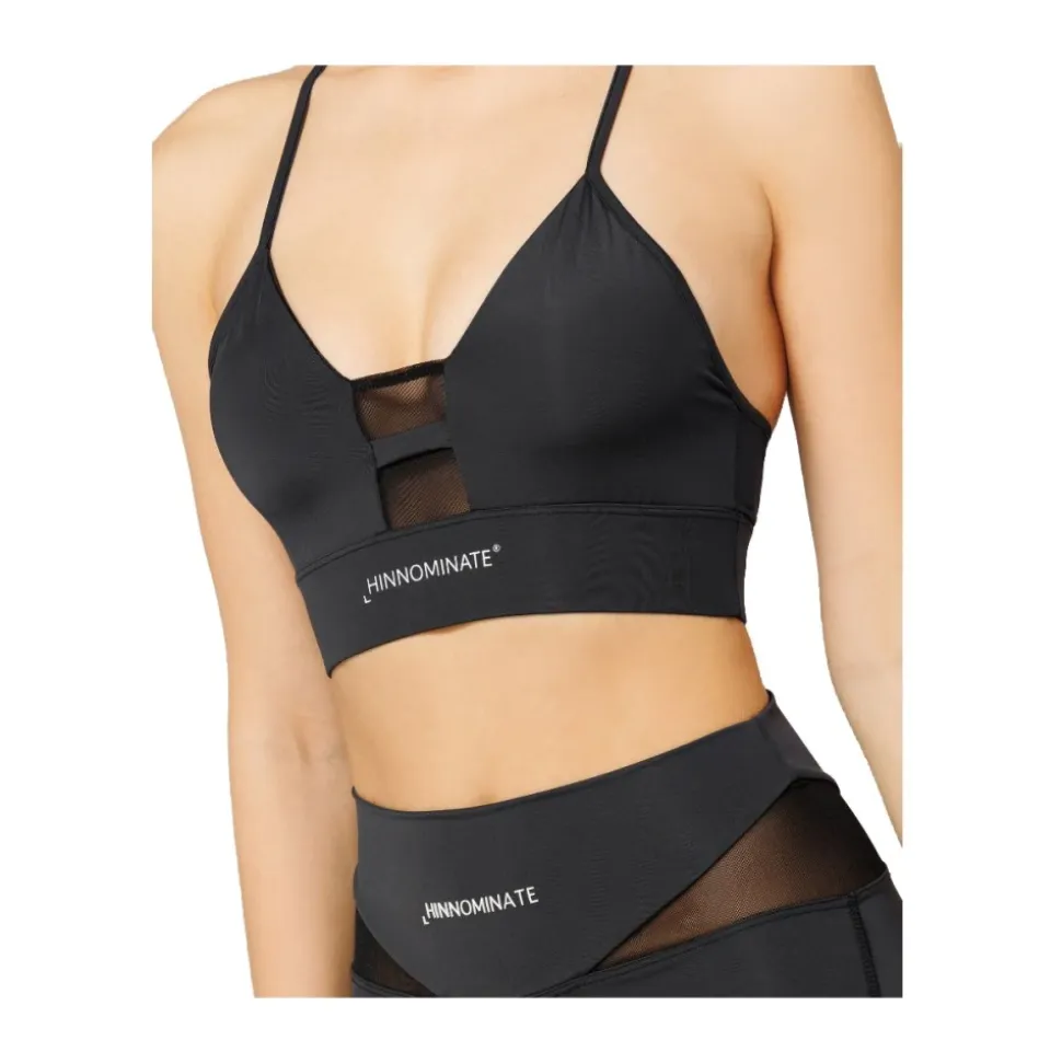 Schwarzes Nylon Fitness Top mit Tüll
