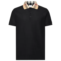 Schwarzes Poloshirt mit Check-Kragen