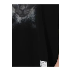 Schwarzes T-Shirt mit Katzenprint und Rundhalsausschnitt