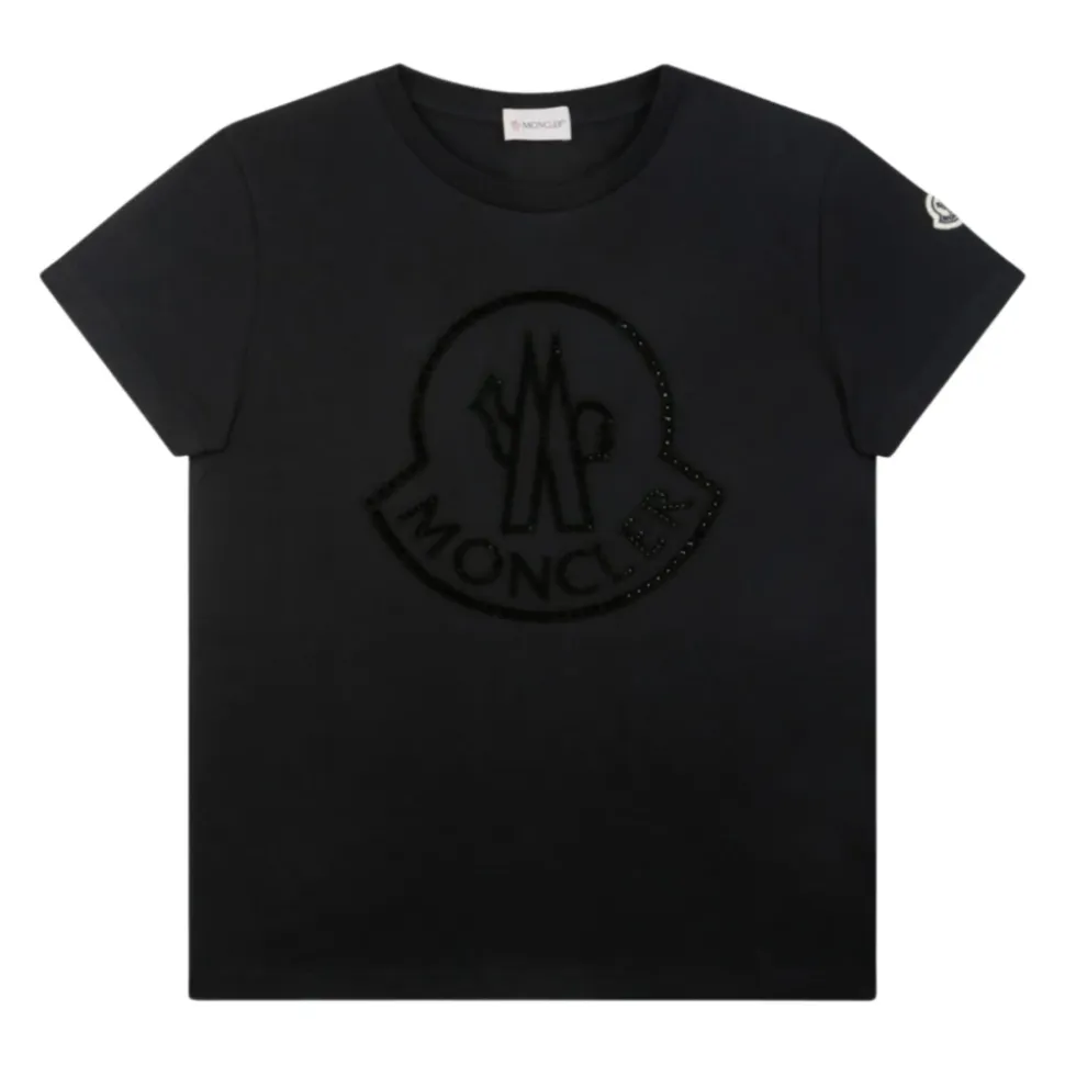 Schwarzes T-Shirt mit Strass-Logo