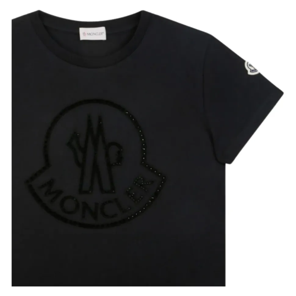 Schwarzes T-Shirt mit Strass-Logo
