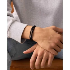Schwarzes Wickel-Lederarmband