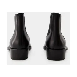 Schwarze/Silberne Leder Chelsea Boots