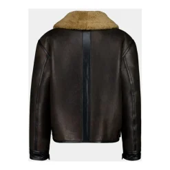 Shearling-Mantel mit kontrastierendem Lederbesatz