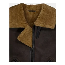 Shearling-Mantel mit kontrastierendem Lederbesatz