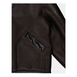 Shearling-Mantel mit kontrastierendem Lederbesatz