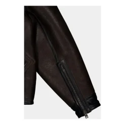 Shearling-Mantel mit kontrastierendem Lederbesatz