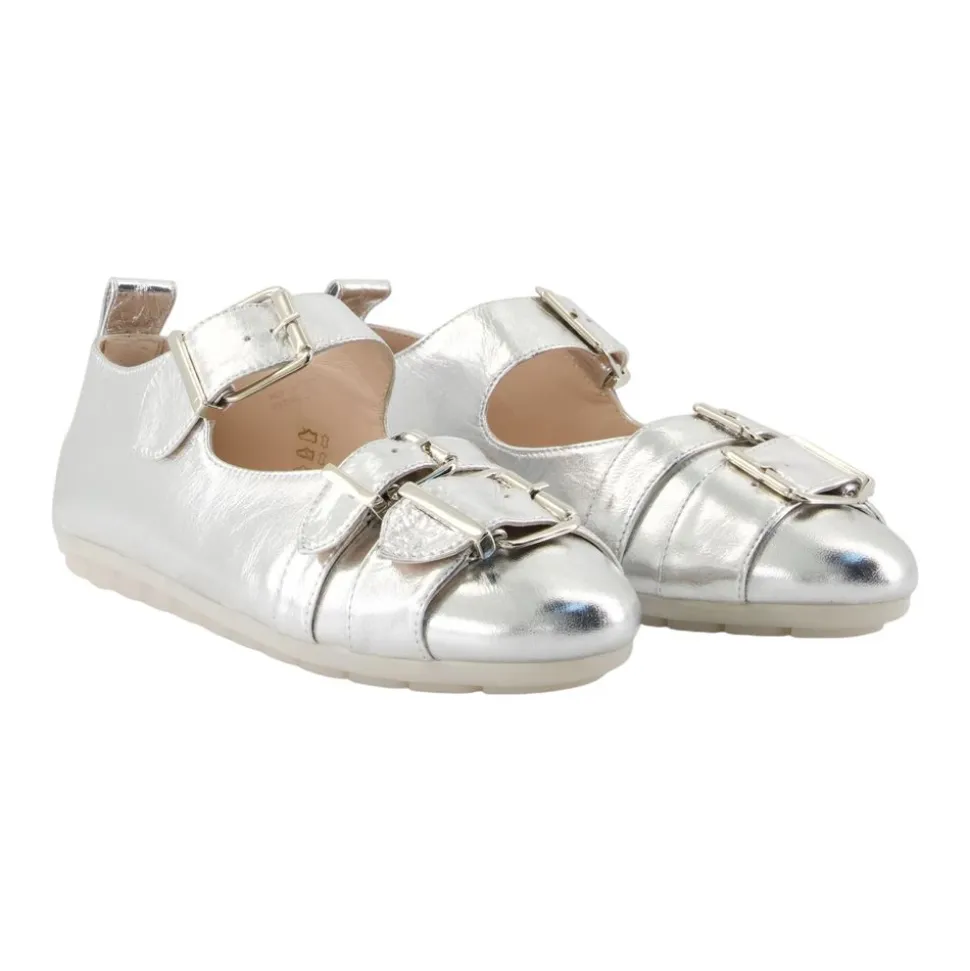 Silber Glitzer Leder Ballerina Schuhe