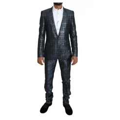 Silberblau Glänzender Slim Fit Anzug