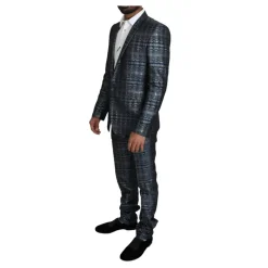 Silberblau Glänzender Slim Fit Anzug
