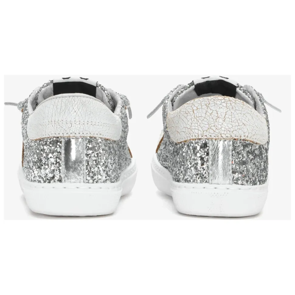 Silberne Glitzer-Sneakers mit Weißen Lederelementen