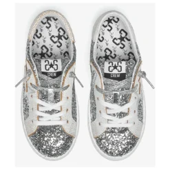 Silberne Glitzer-Sneakers mit Weißen Lederelementen