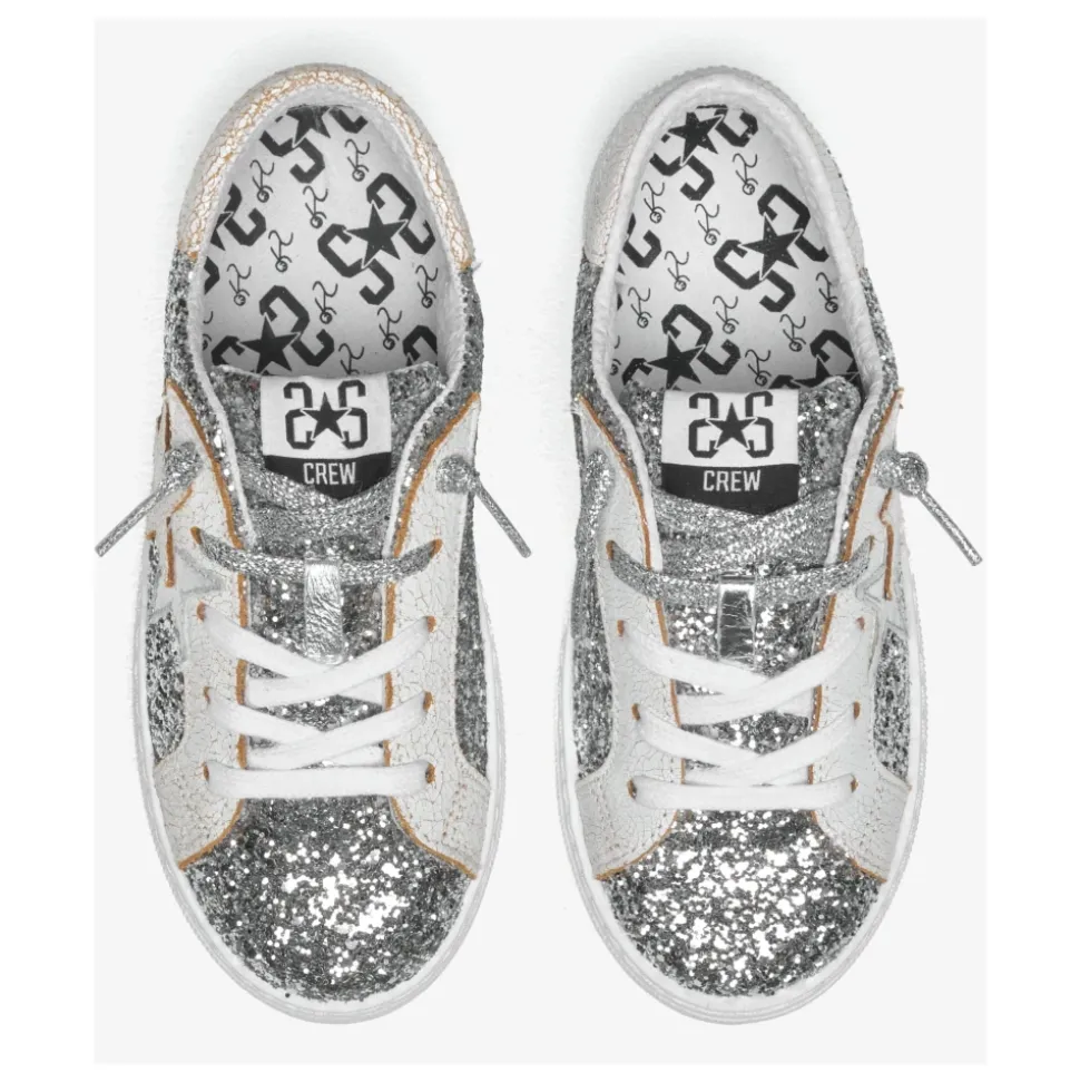 Silberne Glitzer-Sneakers mit Weißen Lederelementen