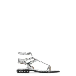Silberne Ledersandalen mit Nieten