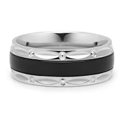 Silver Band Ring with Black