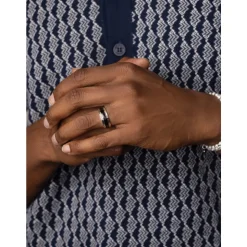 Silver Band Ring with Black