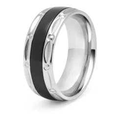 Silver Band Ring with Black