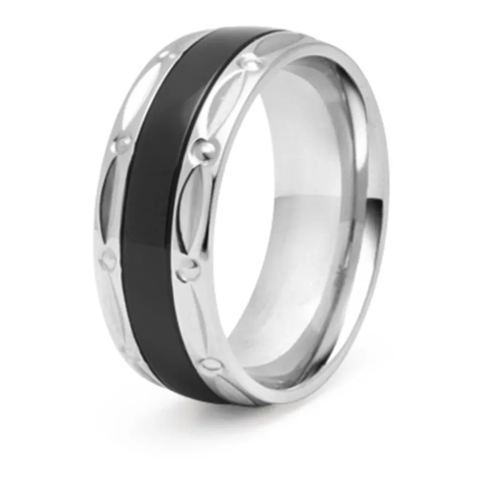 Silver Band Ring with Black