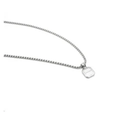 Silver Necklace with Square Matte Onyx Pendant