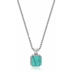 Silver Necklace with Square Turquoise Pendant