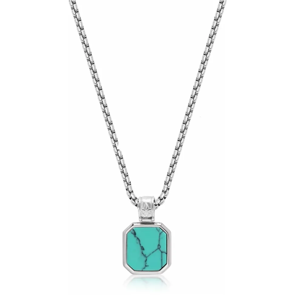 Silver Necklace with Square Turquoise Pendant