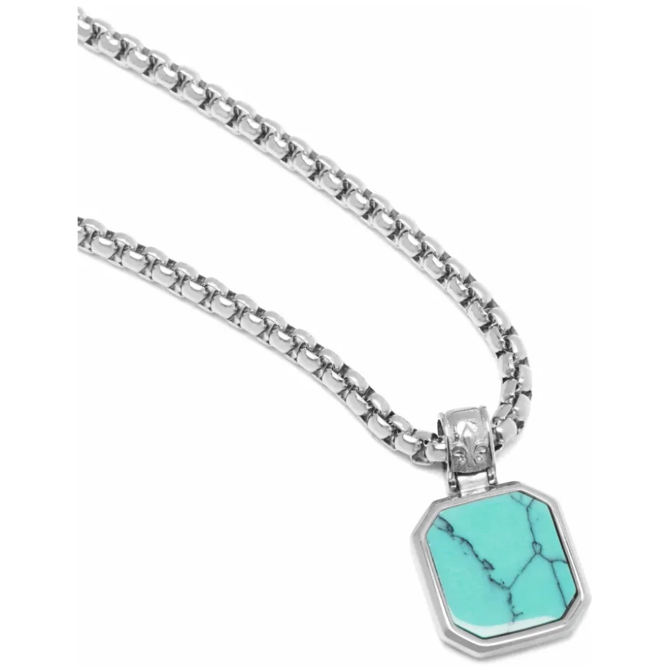 Silver Necklace with Square Turquoise Pendant