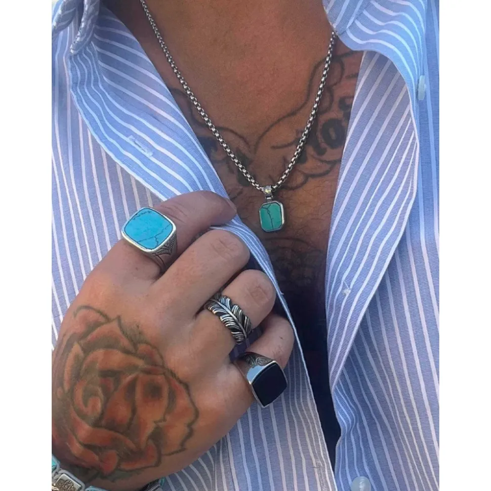 Silver Necklace with Square Turquoise Pendant
