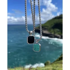 Silver Necklace with Square Turquoise Pendant