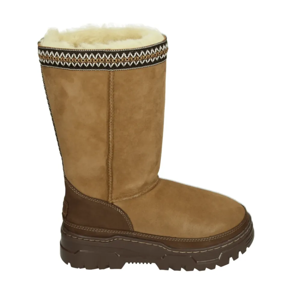 Sportliche hohe Stiefel, cognac Wildlederobermaterial