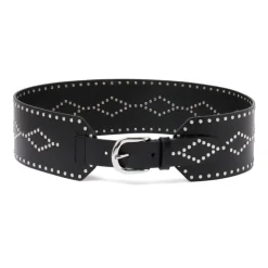 Stud Embellished Schwarzer Ledergürtel