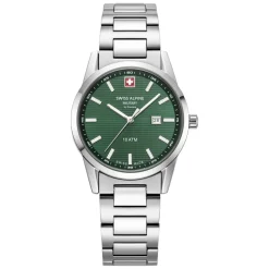 Swiss Alpine Military Damenuhr Argos Silber Grün 34mm 7767.1134