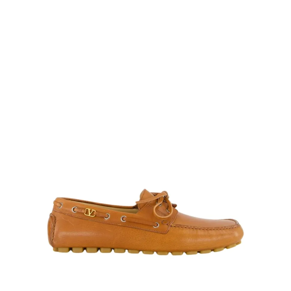 Tabak Leder Bootsschuh Loafer