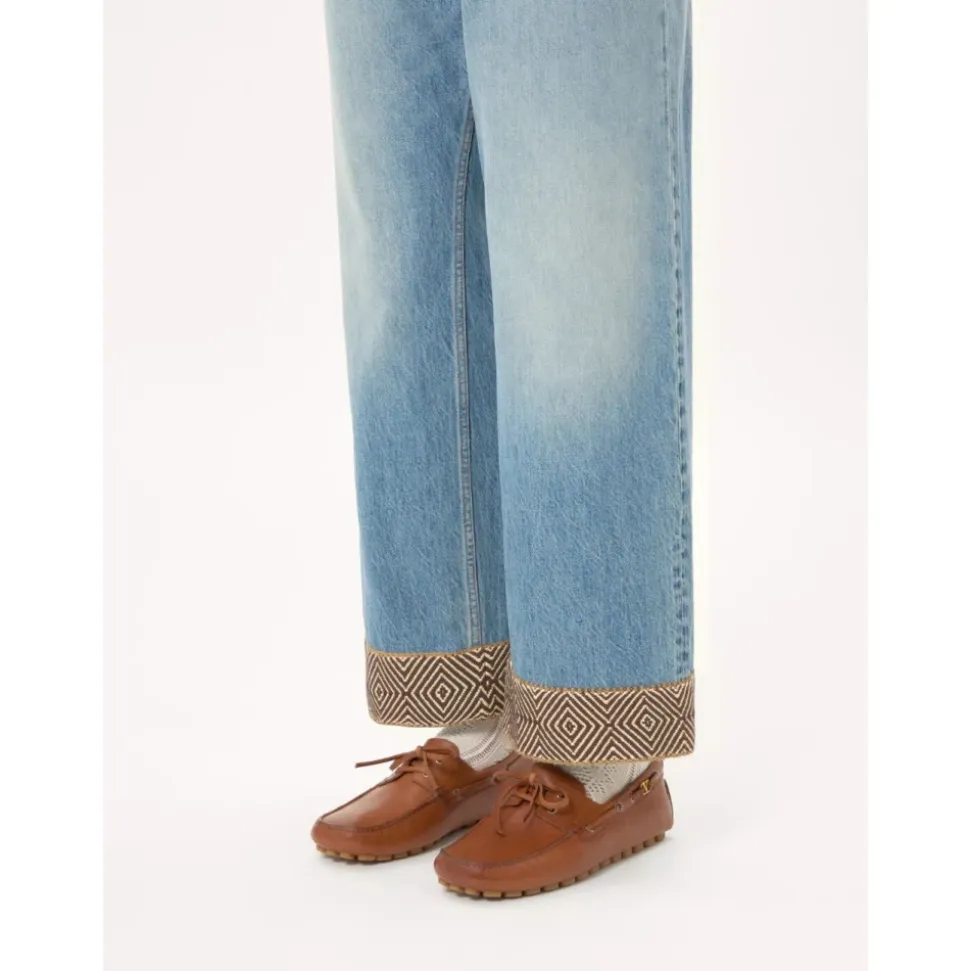 Tabak Leder Bootsschuh Loafer