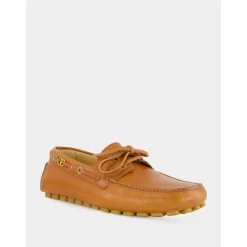 Tabak Leder Bootsschuh Loafer