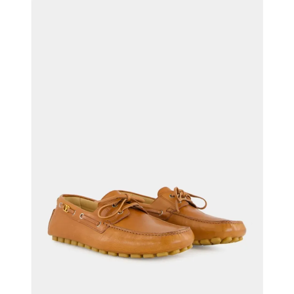 Tabak Leder Bootsschuh Loafer