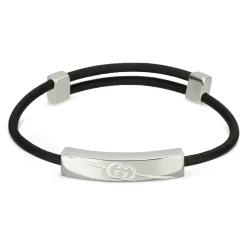 Tag Armband aus Sterlingsilber und Leder mit Logo