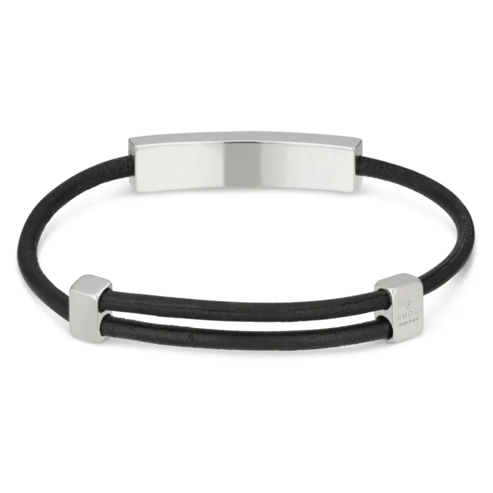 Tag Armband aus Sterlingsilber und Leder mit Logo