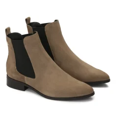 Taupefarbene Wildlederslipper